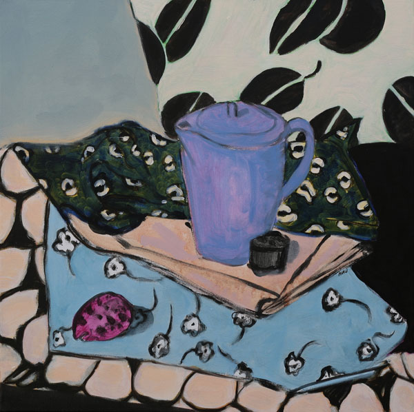 Théière et porcelaine - 60x60 - huile sur toile